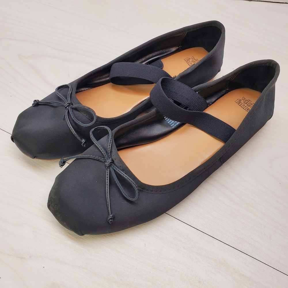 Wild‎ Fable Black Square Toe Mary Jane Ballet Flats Bow Detail 8.5 Coquette Y2K